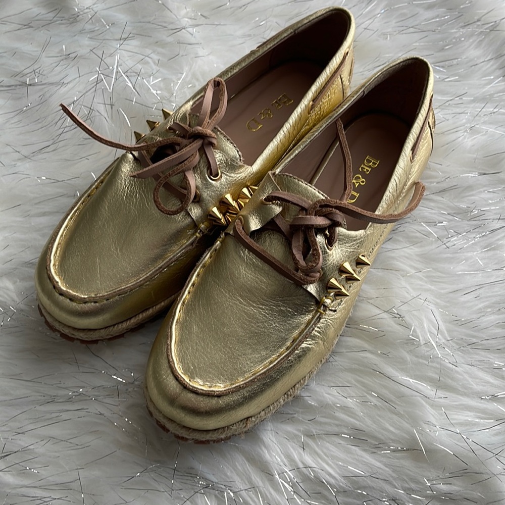 Be & D Golden Studded Espadrille Boat Shoes Sz 6